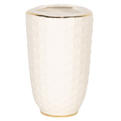 Clayre & Eef Zahnbürstenhalter 7x12 cm Weiß Goldfarbig Keramik Rund