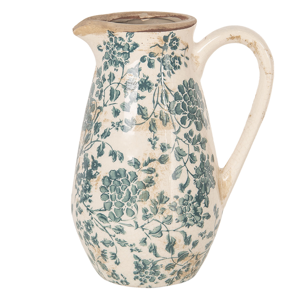 Clayre&Eef Decoratie Kan 1300 ml Groen Keramiek Bladeren afbeelding