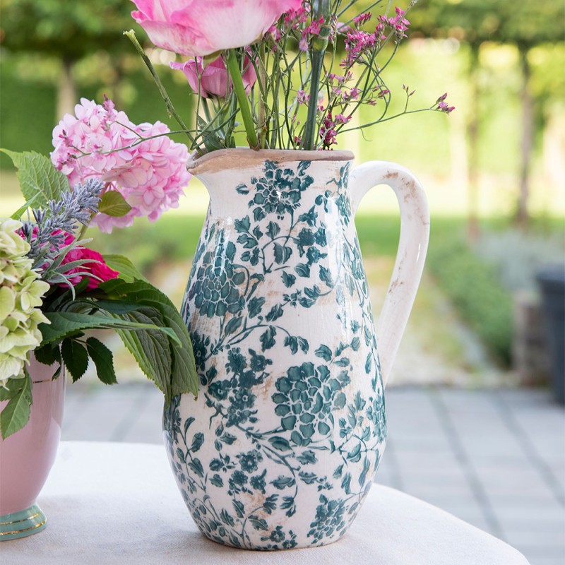 Clayre & Eef Pichet décoratif 1300 ml Vert Céramique Rond Feuilles