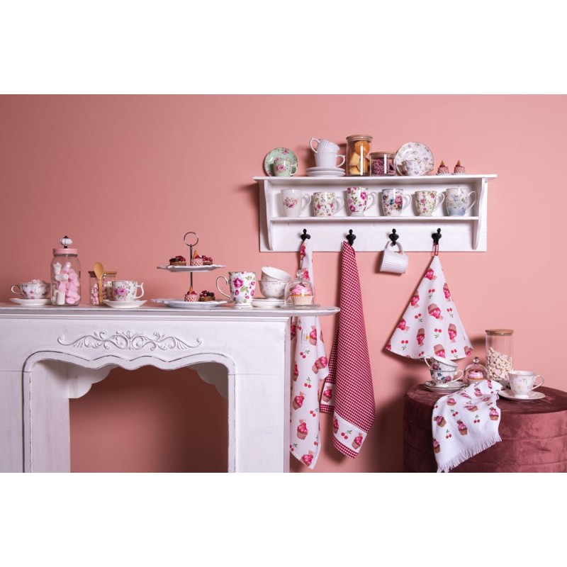 Clayre & Eef Tasse mit Untertasse 160 ml Rosa Weiß Porzellan Blumen