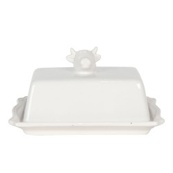 Clayre & Eef Botervloot  18x14x8 cm Wit Keramiek Rechthoek Koe