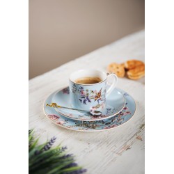 Clayre & Eef Piatto per la colazione Ø 20 cm Blu Ceramica Rotondo Fiori