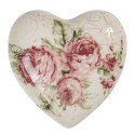 Clayre & Eef Decorazione Cuore 8x8x4 cm Beige Rosa  Ceramica A forma di cuore Fiori