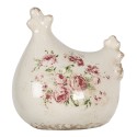 Clayre & Eef Décoration Poulet 12x11x13 cm Beige Céramique Fleurs