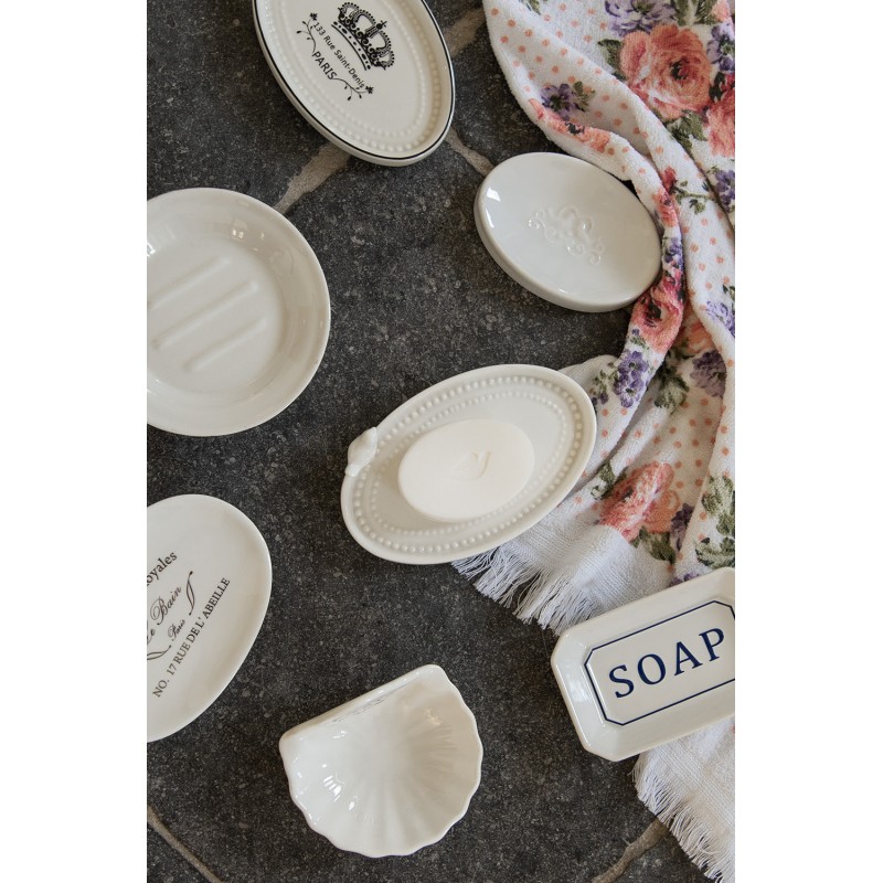 Clayre & Eef Soap Dish 14x10 cm White Ceramic Oval
