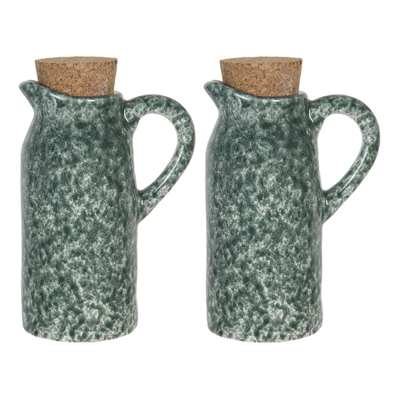 Clayre & Eef Öl und Essigset 2er Set 8x6x14 cm Grün Keramik Rund