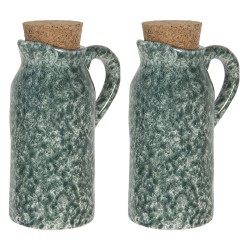 Clayre & Eef Set olio e aceto set di 2 8x6x14 cm Verde Ceramica Rotondo