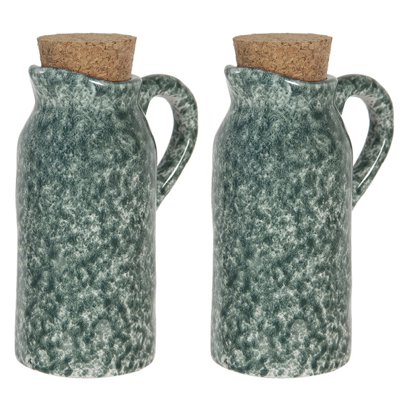 Clayre & Eef Set olio e aceto set di 2 8x6x14 cm Verde Ceramica Rotondo