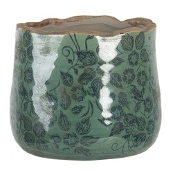 Clayre & Eef Pot de fleurs Ø 13x11 cm Vert Céramique Rond Feuilles