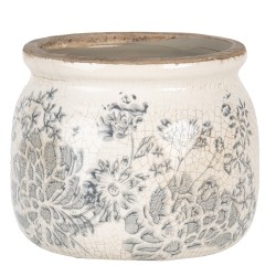 Clayre & Eef Blumentopf Ø 12x9 cm Grau Beige Keramik Rund Blumen