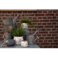 Clayre & Eef Fioriera Ø 12x9 cm Grigio Beige Ceramica Rotondo Fiori