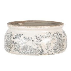 Clayre & Eef Bloempot  Ø 20x8 cm Grijs Beige Keramiek Rond Bloemen