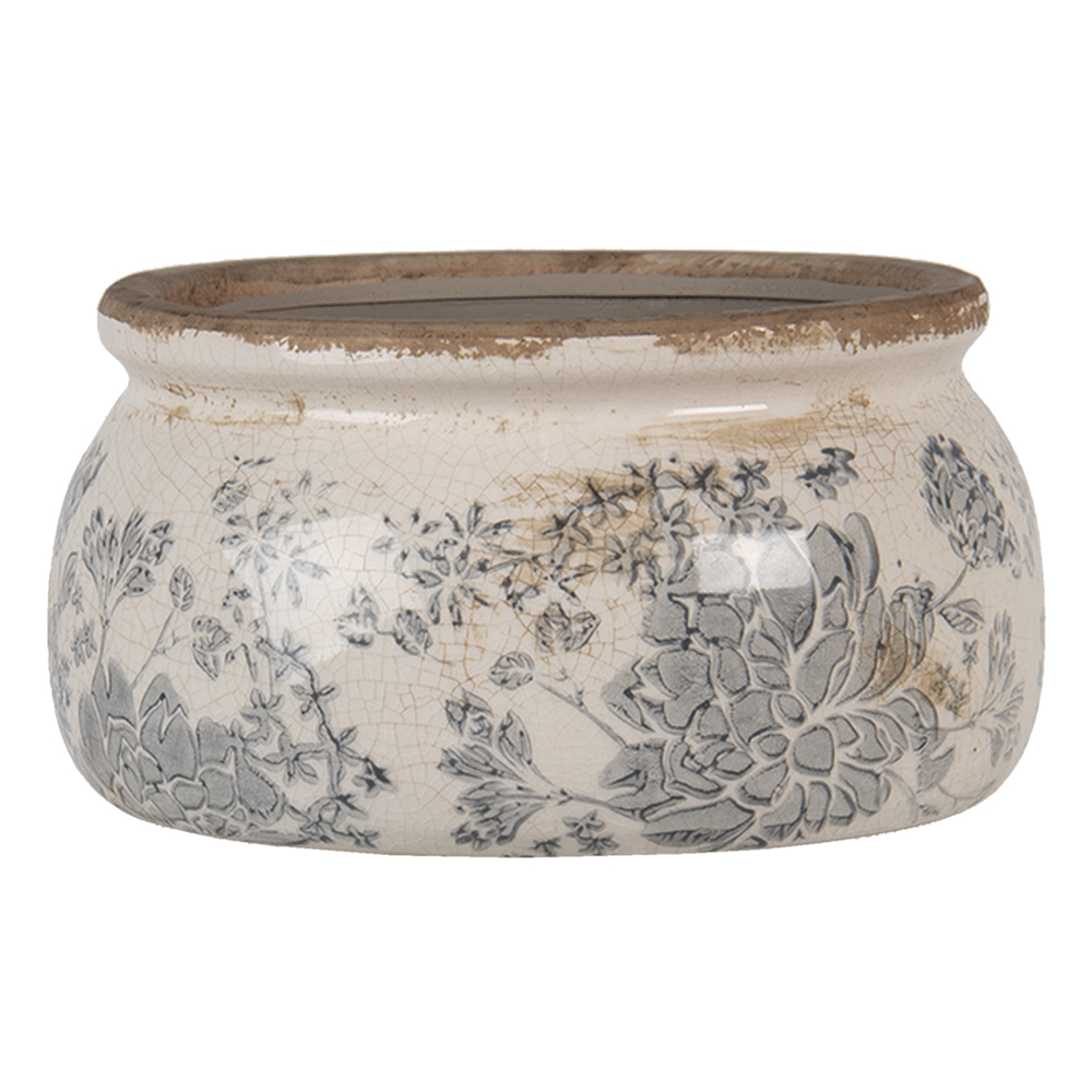 Clayre&Eef BloempotØ 16x8 cm Grijs Beige Keramiek Bloemen afbeelding