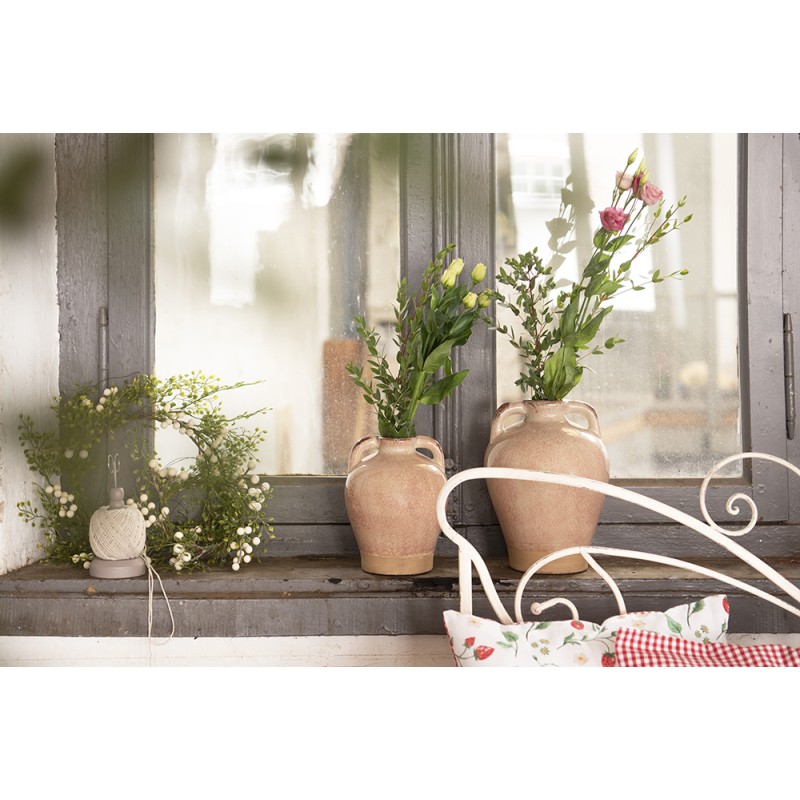 Clayre & Eef Vase Ø 19x25 cm Rosa Beige Keramik Rund