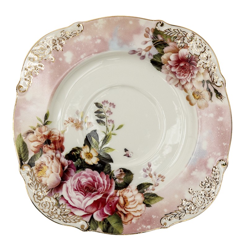 Clayre & Eef Tasse mit Untertasse 200 ml Rosa Porzellan Rund