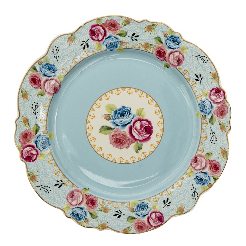 Clayre & Eef Assiette de petit déjeuner Ø 20 cm Bleu Céramique Rond Fleurs