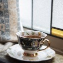 Clayre & Eef Tazza e piattino 200 ml Bianco Nero Porcellana Rotondo Fiori