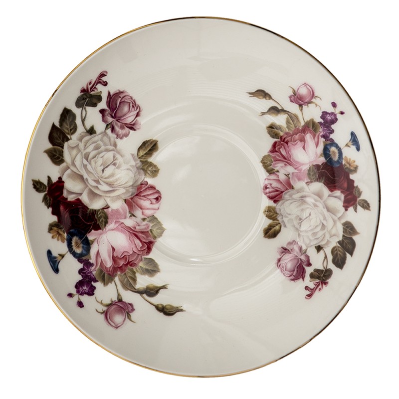 Clayre & Eef Cup and Saucer 200 ml White Porcelain Round Flowers