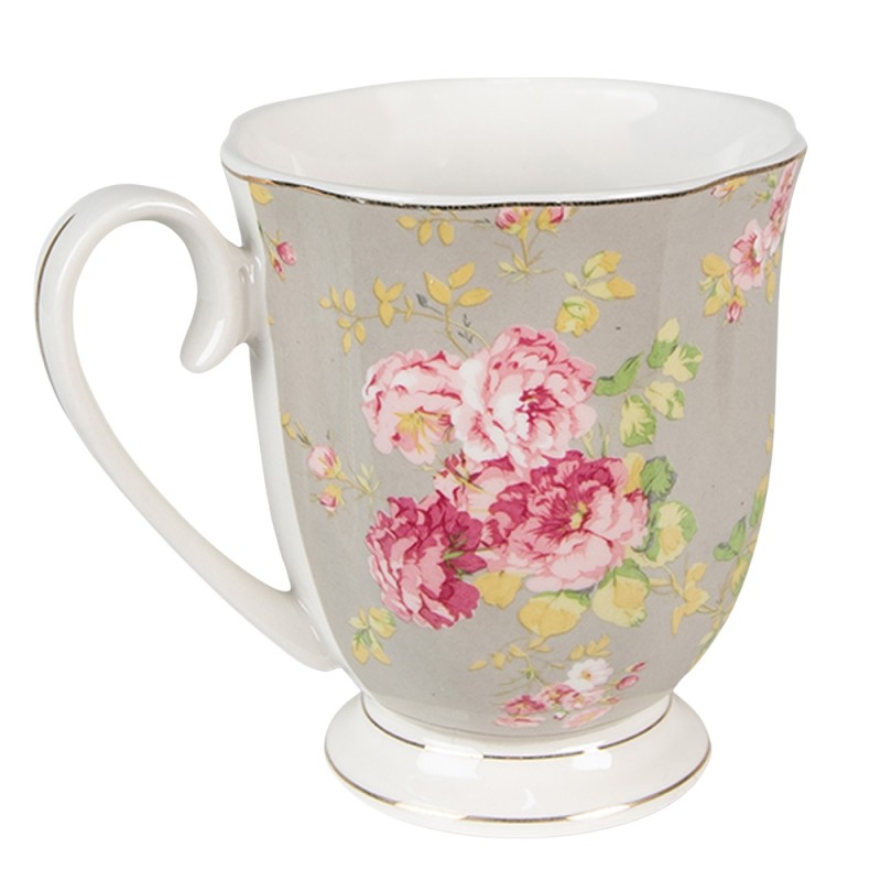 Clayre & Eef Tazza 290 ml Verde Bianco  Porcellana Rotondo Fiori