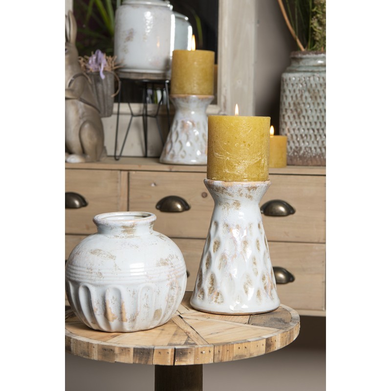 Clayre & Eef Kerzenständer Ø 14x21 cm Grau Keramik Rund