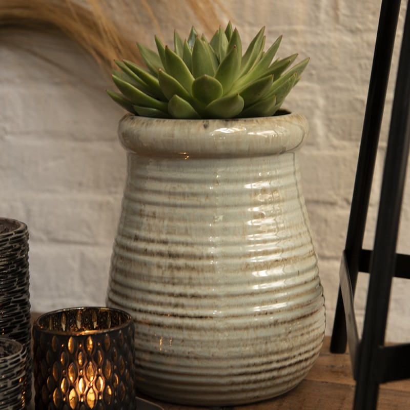 Clayre & Eef Bloempot  Ø 19x24 cm Grijs Bruin Keramiek Rond