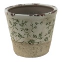 Clayre & Eef Planter Ø 12x10 cm Green White Ceramic Round Leaves