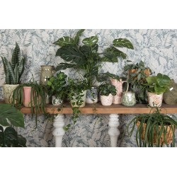 Clayre & Eef Planter Ø 12x10 cm Green White Ceramic Round Leaves