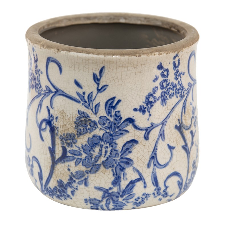 Clayre & Eef Planter Ø 12x11 cm Blue White Ceramic Round Flowers