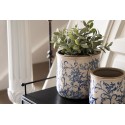 Clayre & Eef Planter Ø 12x11 cm Blue White Ceramic Round Flowers