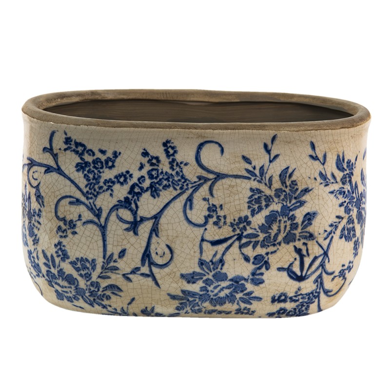 Clayre & Eef Planter 22x10x12 cm Blue White Ceramic Flowers
