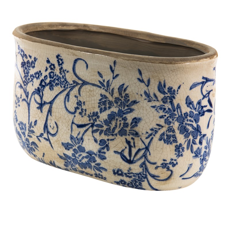 Clayre & Eef Planter 22x10x12 cm Blue White Ceramic Flowers