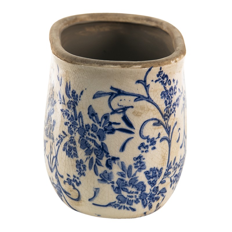 Clayre & Eef Planter 22x10x12 cm Blue White Ceramic Flowers