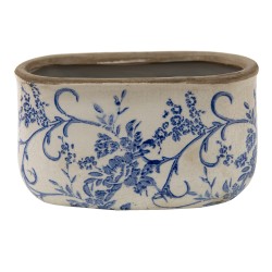 Clayre & Eef Planter 17x9x10 cm Blue White Ceramic Flowers