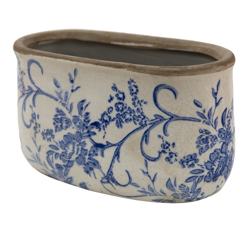 Clayre & Eef Planter 17x9x10 cm Blue White Ceramic Flowers