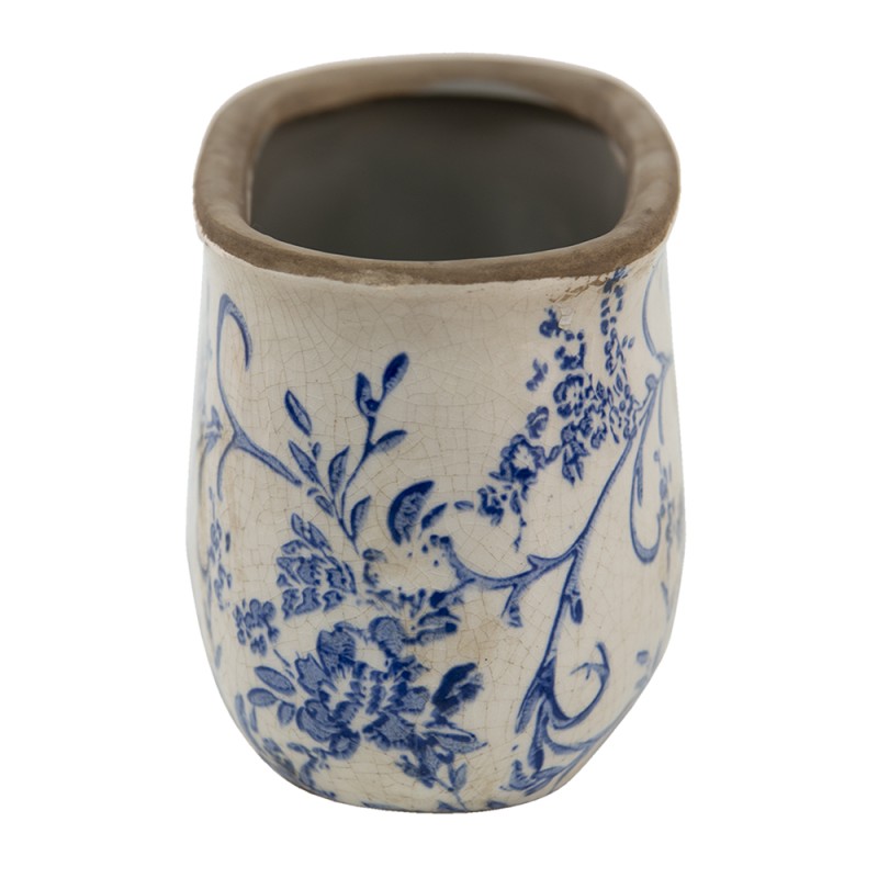 Clayre & Eef Planter 17x9x10 cm Blue White Ceramic Flowers