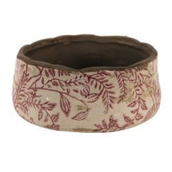 Clayre & Eef Bloempot  Ø 15x7 cm Roze Beige Keramiek Rond Bladeren