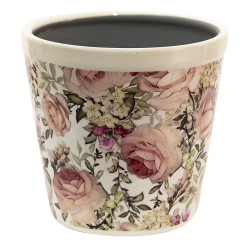 Clayre & Eef Pot de fleurs Ø 17x16 cm Blanc Rose Céramique Rond Fleurs