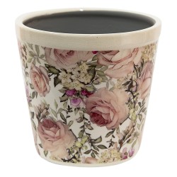 Clayre & Eef Pot de fleurs Ø 15x14 cm Blanc Rose Céramique Rond Fleurs