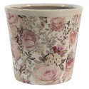 Clayre & Eef Blumentopf Ø 12x11 cm Weiß Rosa Keramik Rund Blumen