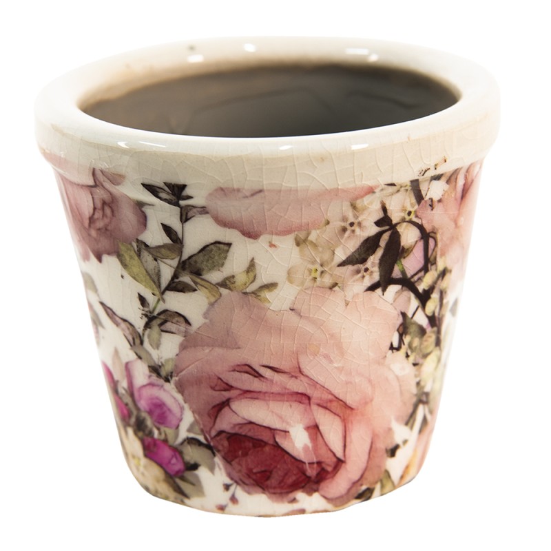Clayre & Eef Fioriera Ø 8x7 cm Rosa Ceramica Rotondo Fiori