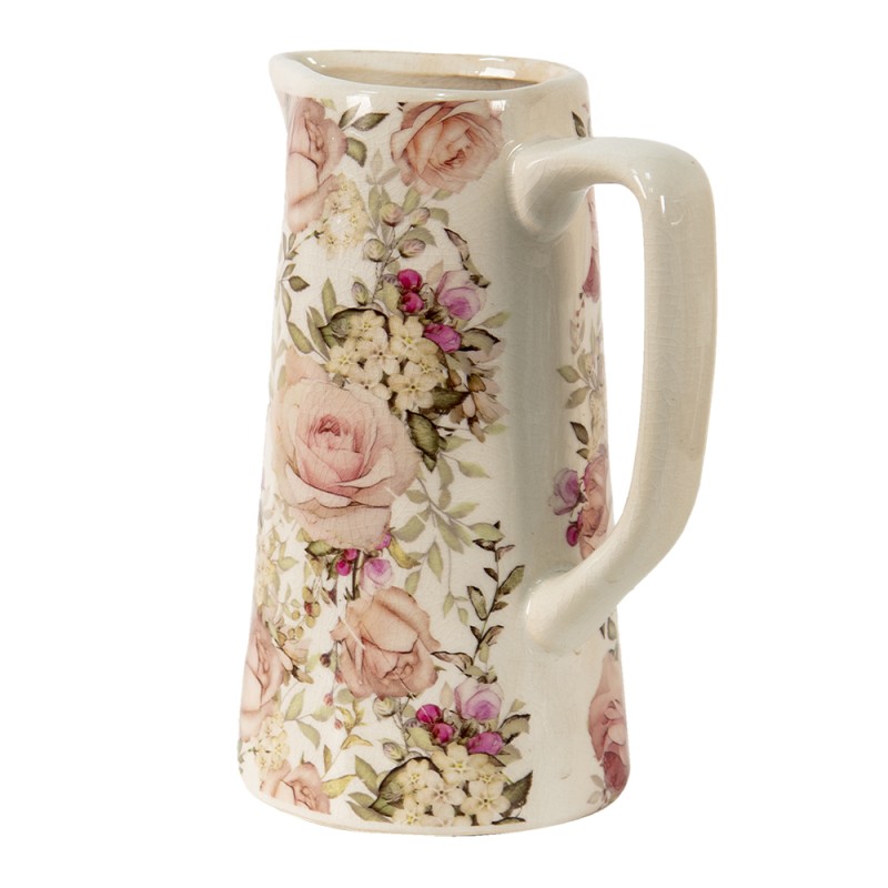 Clayre & Eef Dekorative Kanne 2100 ml Rosa Keramik Blumen
