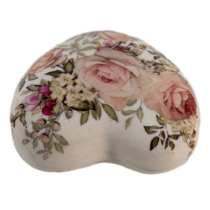Clayre & Eef Decorazione Cuore 11x11x4 cm Bianco Rosa  Ceramica A forma di cuore Fiori