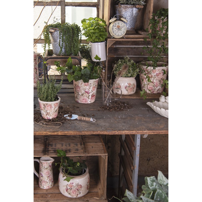 Clayre & Eef Decorazione Cuore 11x11x4 cm Bianco Rosa  Ceramica A forma di cuore Fiori