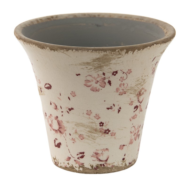 Clayre & Eef Planter Ø 12x11 cm Pink Beige Ceramic Round Flowers