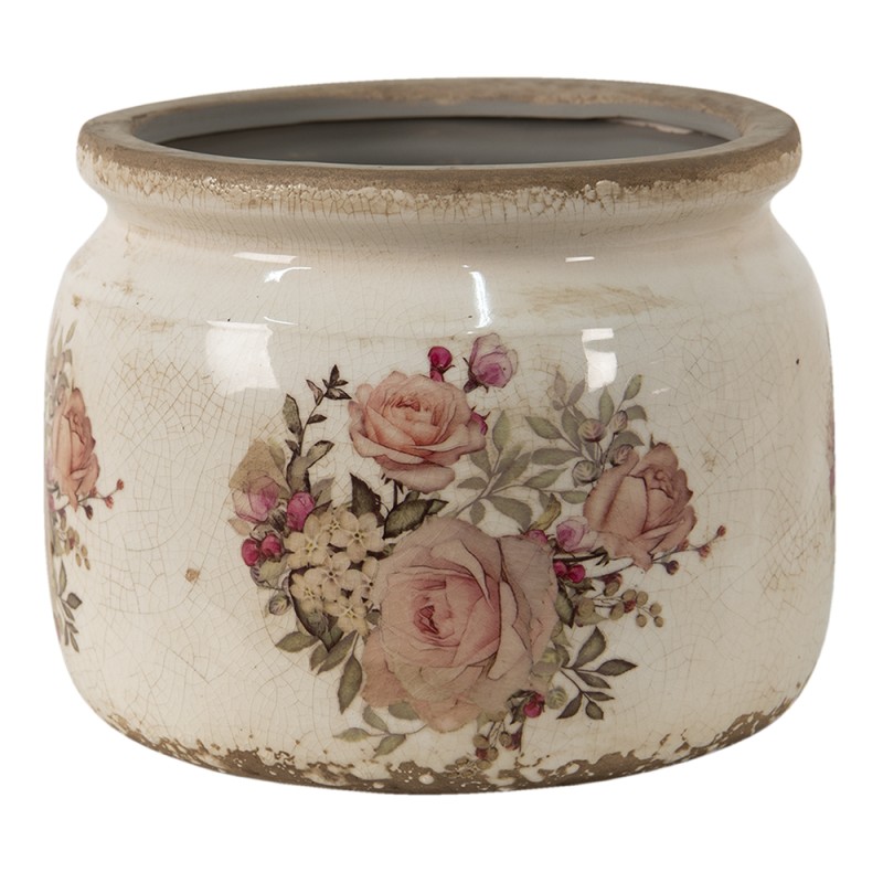 Clayre & Eef Planter Ø 20x15 cm Beige Pink Ceramic Round Flowers