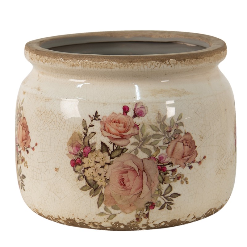 Clayre & Eef Planter Ø 20x15 cm Beige Pink Ceramic Round Flowers