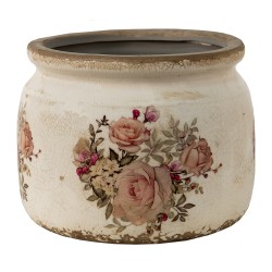 Clayre & Eef Planter Ø 14x12 cm Pink Beige Ceramic Round Flowers