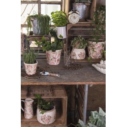 Clayre & Eef Planter Ø 14x12 cm Pink Beige Ceramic Round Flowers