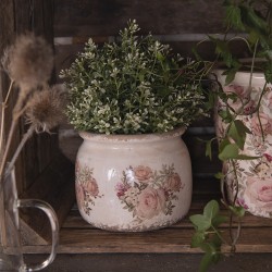 Clayre & Eef Fioriera Ø 10x9 cm Rosa Beige Ceramica Rotondo Fiori
