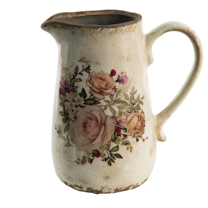 Clayre & Eef Decoratie Kan  1500 ml Roze Beige Keramiek Bloemen